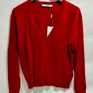 Thakoon Red V-Neck Women's Sweater